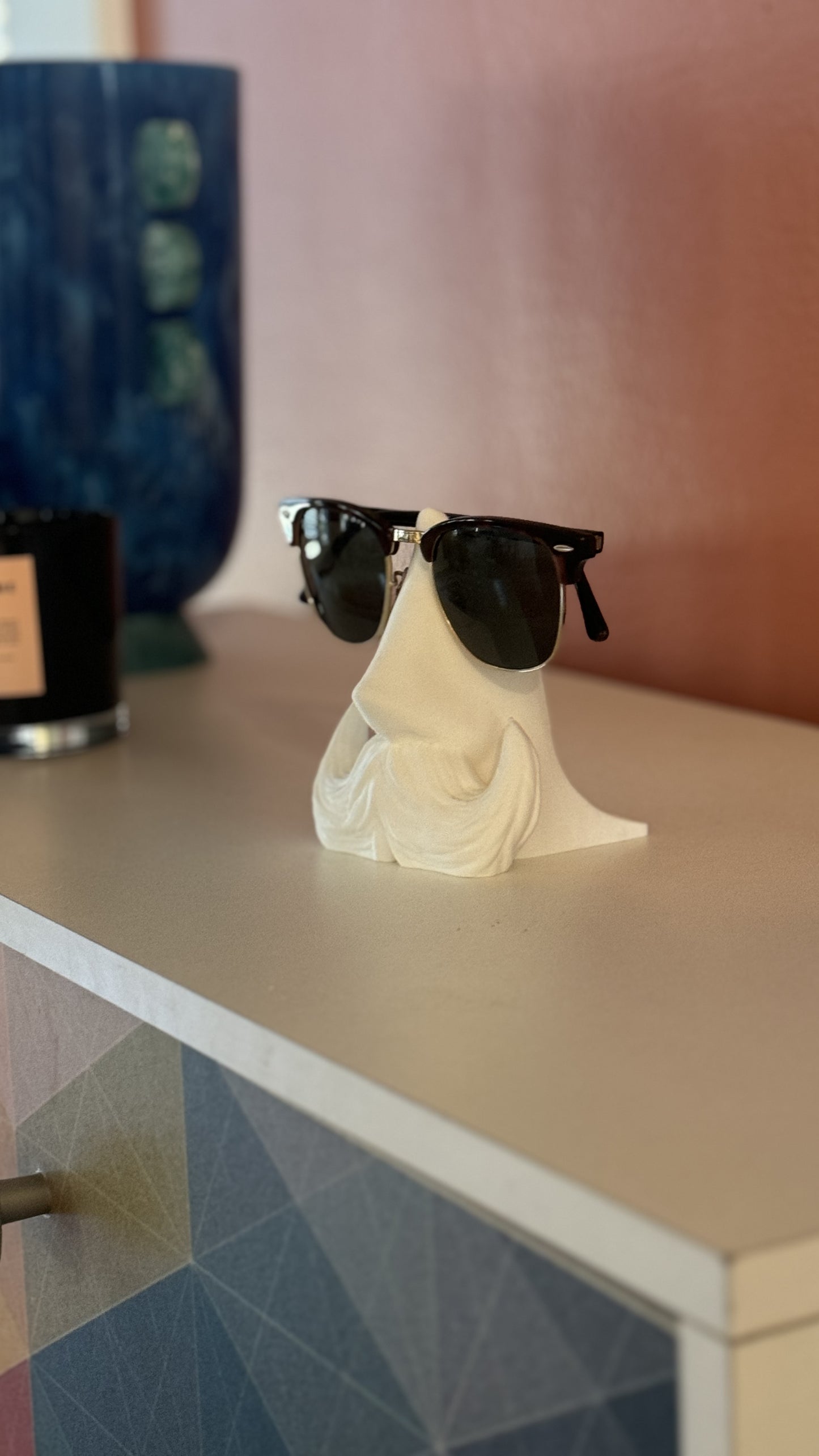 Angled view of the Distinguished Gentleman Glasses Stand, showcasing the unique design from a different perspective.