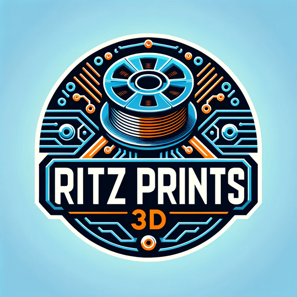 Ritz Prints 3D Logo on a spool of filament in multiple different colors